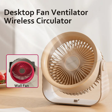 Portable Electric Fan 3600mAh Wireless Air Circulator Fan Cordless Desktop Wall Ceiling Air Cooling Cooler Quiet Ventilator